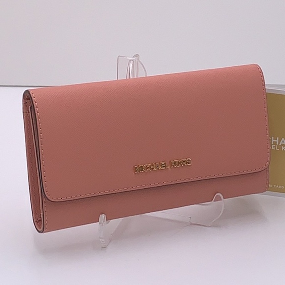 MICHAEL KORS JET SET TRAVEL LARGE TRIFOLD WALLET SUNSET ROSE COLOR